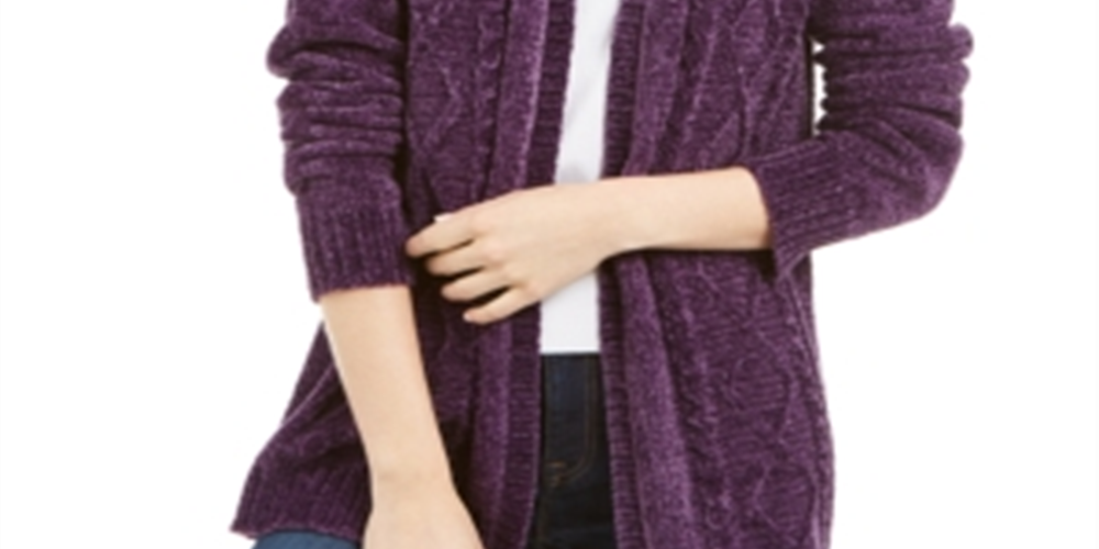 Karen Scott Women's Solid Long Sleeve Open Cardigan Sweater Purple Size Petite Large