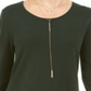 Style & Co Women's Lace Trimmed Long Sleeve Top Green Size Petite Small