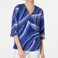 JM Collection Women's Printed Zip Front Crinkle Texture Top Blue Size XX-Large