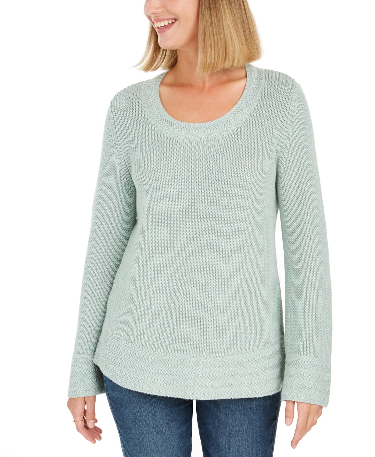 Style & Co Women's Green Boxy Knit Pullover Sweater Size Medium