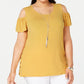 JM Collection Women's Plus Flutter Sleeve Cold-Shoulder Necklace Top Yellow Size 3X