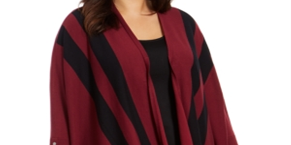 Alfani Women's Plus Striped Open Front Cardigan Red Size 1X
