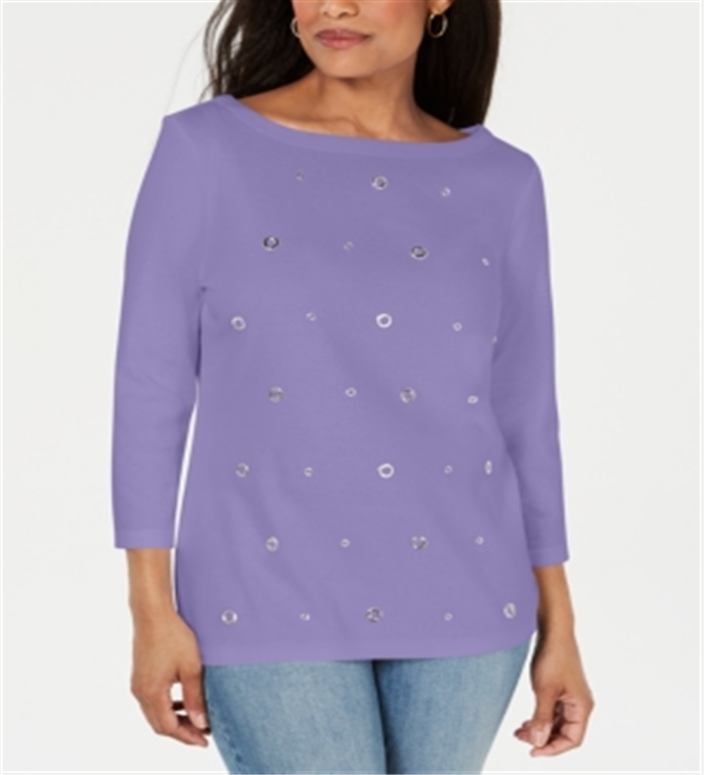 Karen Scott Women's Cotton Grommet Top Purple Size Small
