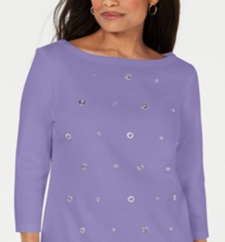 Karen Scott Women's Cotton Grommet Top Purple Size Small