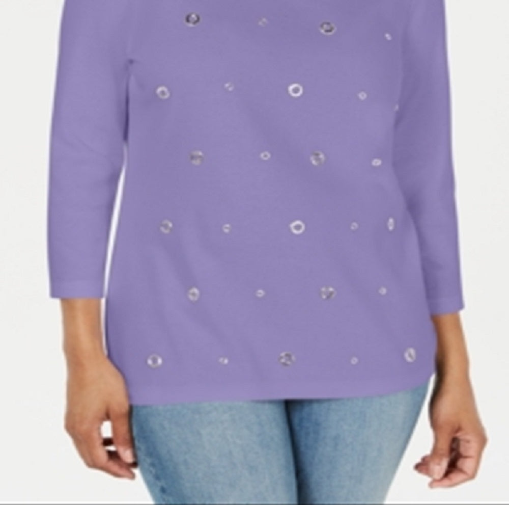 Karen Scott Women's Cotton Grommet Top Purple Size Small