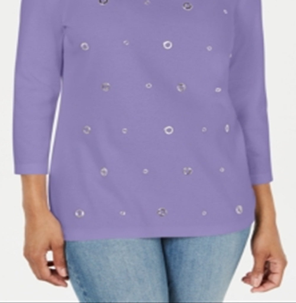 Karen Scott Women's Cotton Grommet Top Purple Size XX-Large