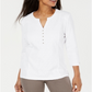 Karen Scott Women's Lace Front Henley Top White Size Medium
