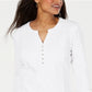 Karen Scott Women's Lace Front Henley Top White Size Medium