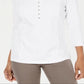 Karen Scott Women's Lace Front Henley Top White Size Medium