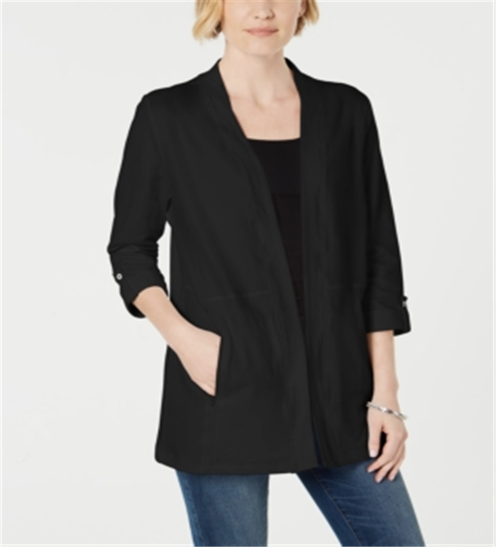 Karen Scott Women's Zip Pocket Cardigan Black Size X-Small