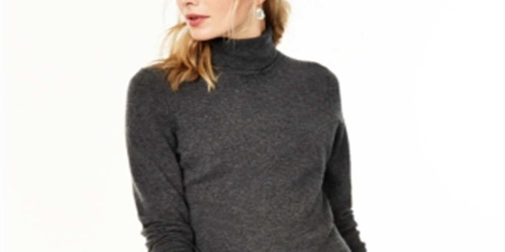 Charter Club Women's Cashmere Turtleneck Sweater Gray Size Medium