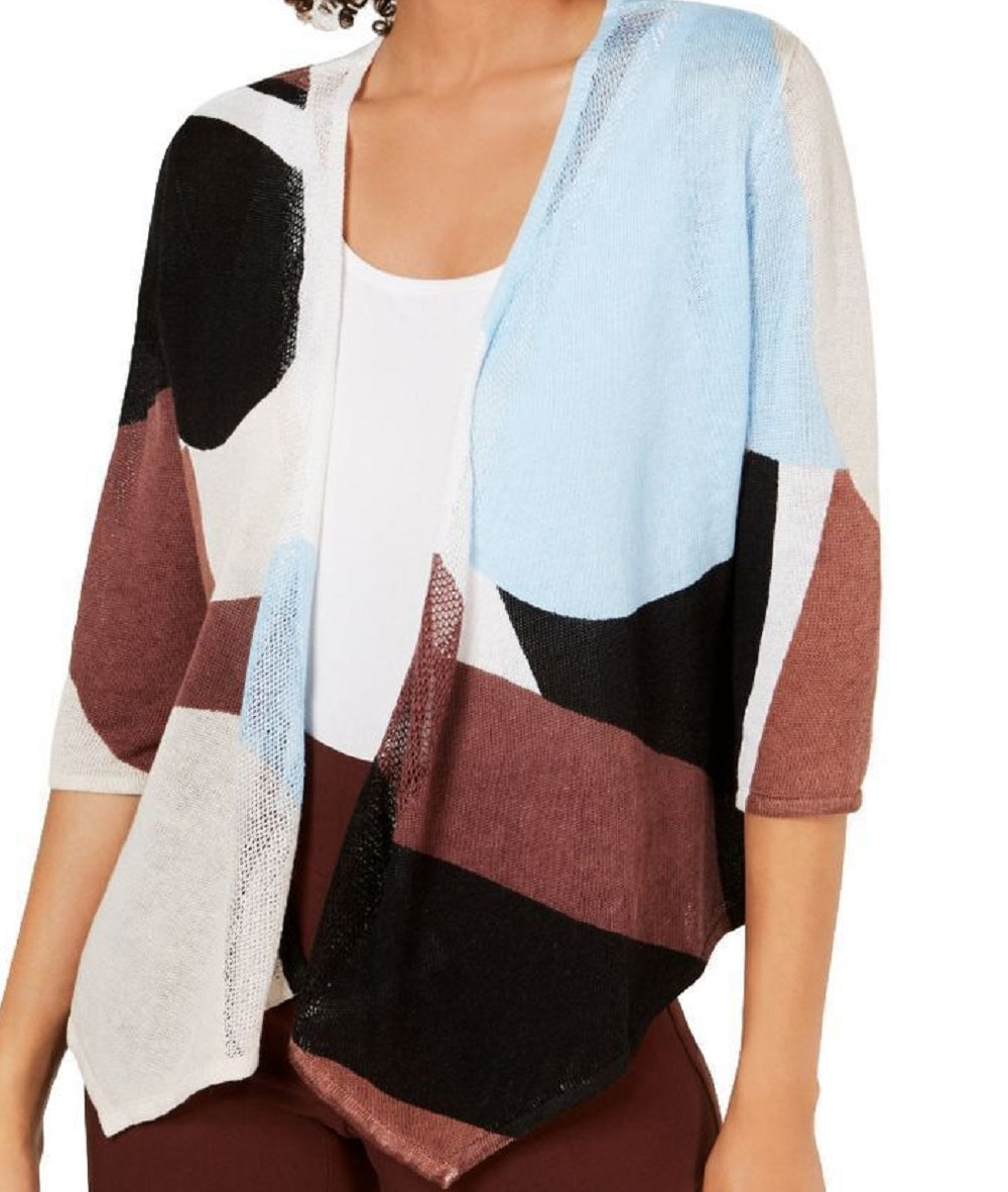 Alfani Women's Colorblocked Open Front Cardigan Blue Size Medium