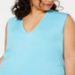 INC International Concepts Women's Plus Ruched V Neck Tank Top Blue Size 1X