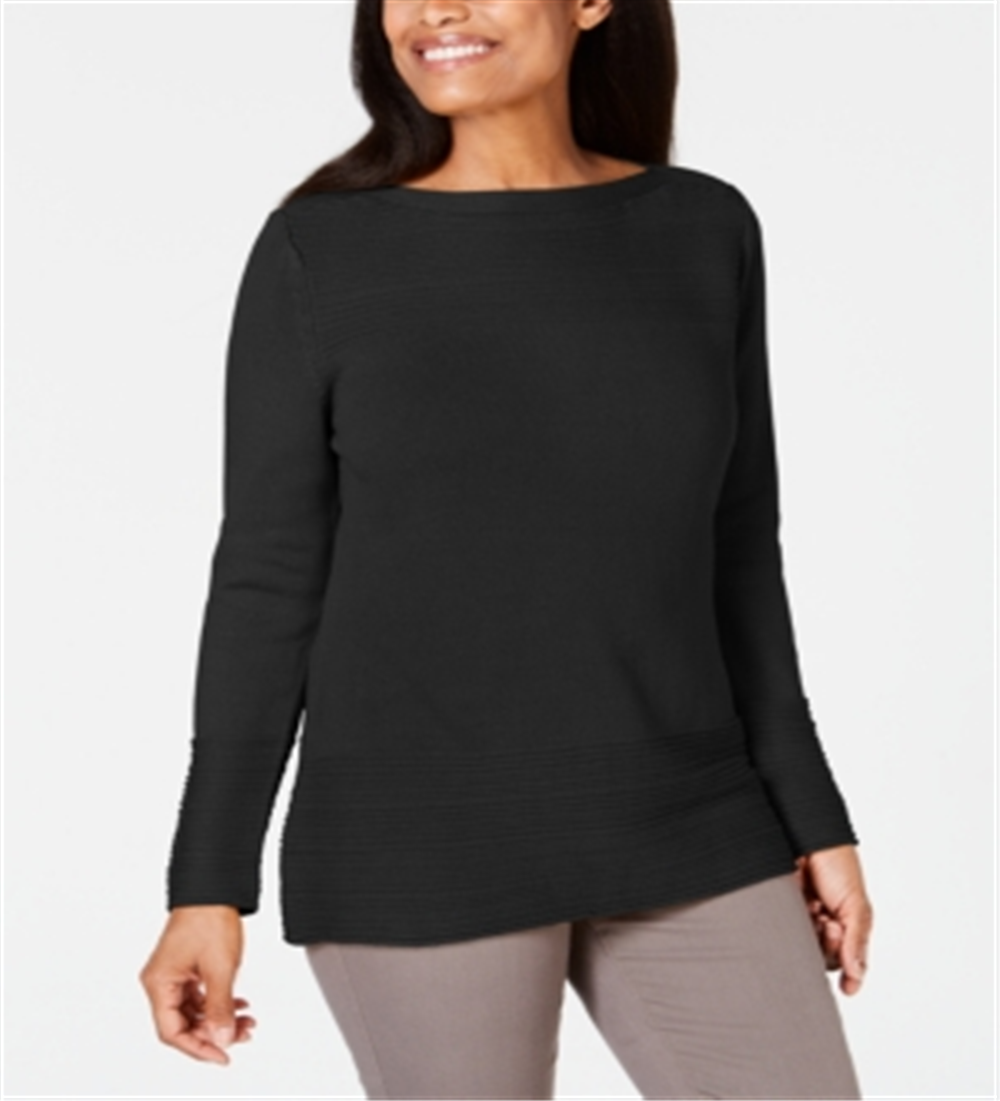 Karen Scott Women's Cotton Boat Neck Sweater Black Size XX-Large