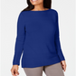 कैरेन स्कॉट महिला कॉटन बोट नेक स्वेटर नीला, साइज़ XX-लार्ज