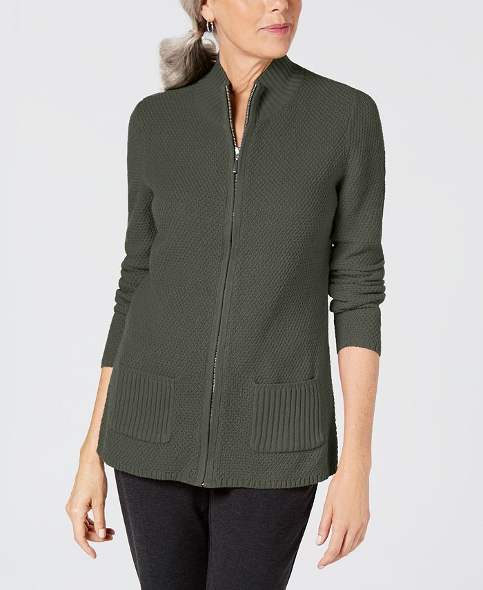 Karen Scott Women's Textured Zip Front Cardigan Green Size Small