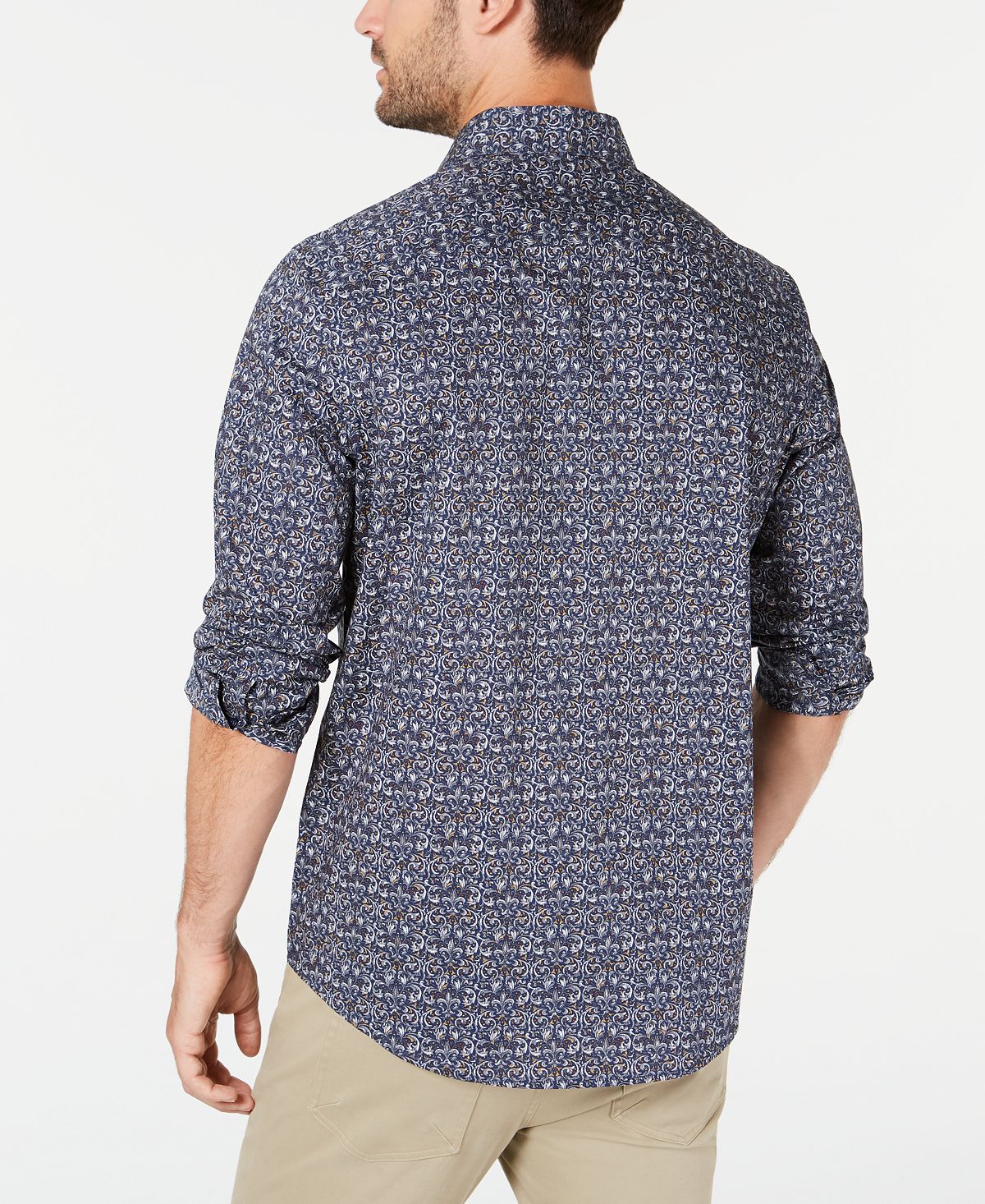 Tasso Elba Men's Cotton Tapestry Print Button Down Shirt Blue Size X-Large