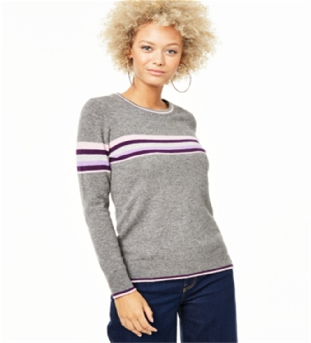Charter Club Women's Striped Cashmere Sweater Gray Size Medium