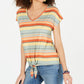 Style & Co Women's Striped Tie Front T-Shirt Coral Size XL