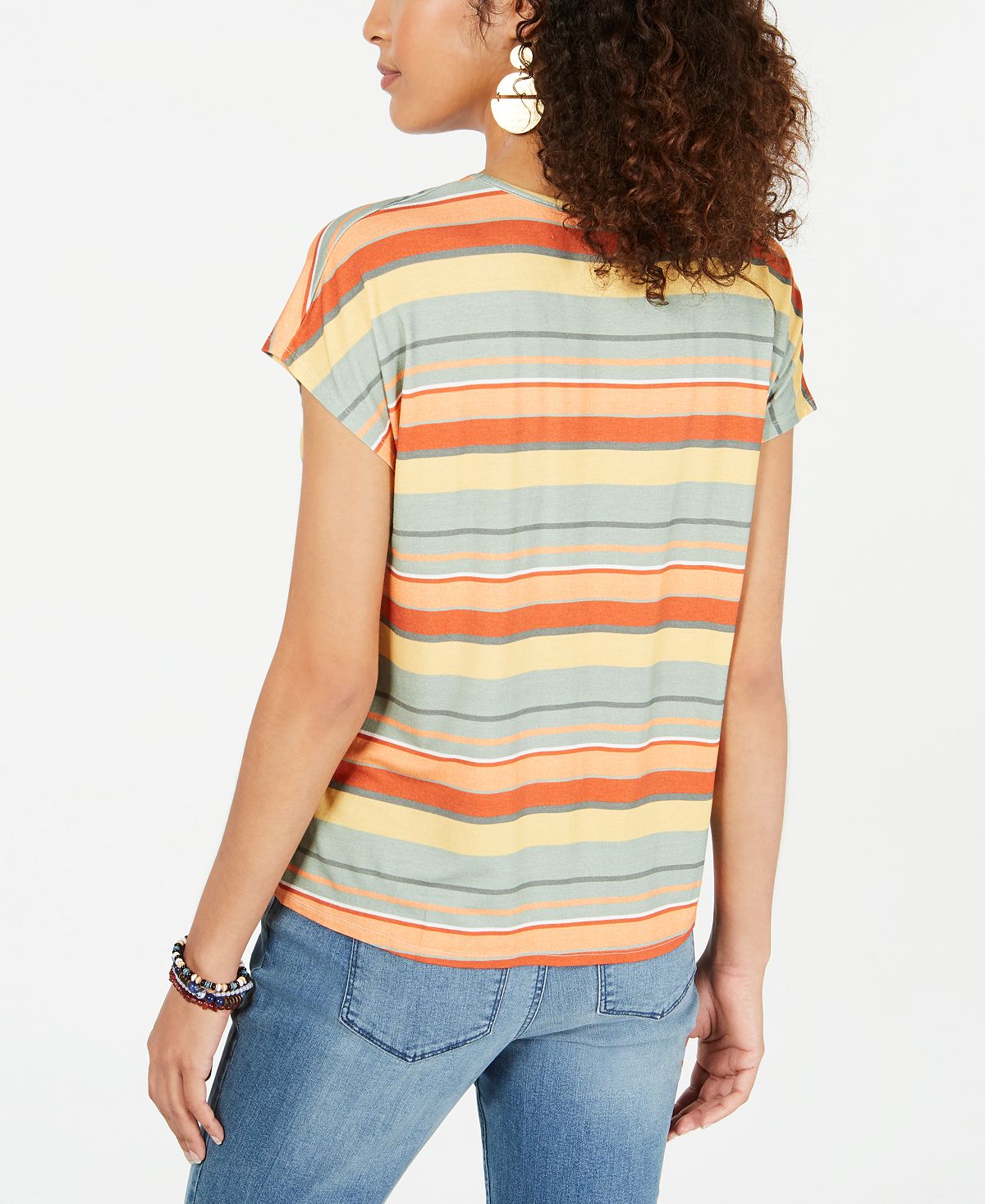 Style & Co Women's Striped Tie Front T-Shirt Coral Size XL