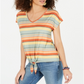 Style & Co Women's Striped Tie Front T-Shirt Coral Size XL