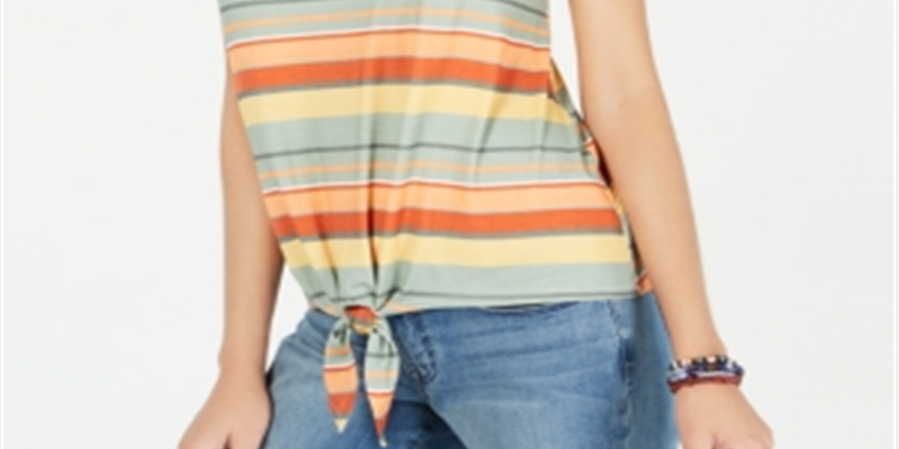Style & Co Women's Striped Tie Front T-Shirt Coral Size XL