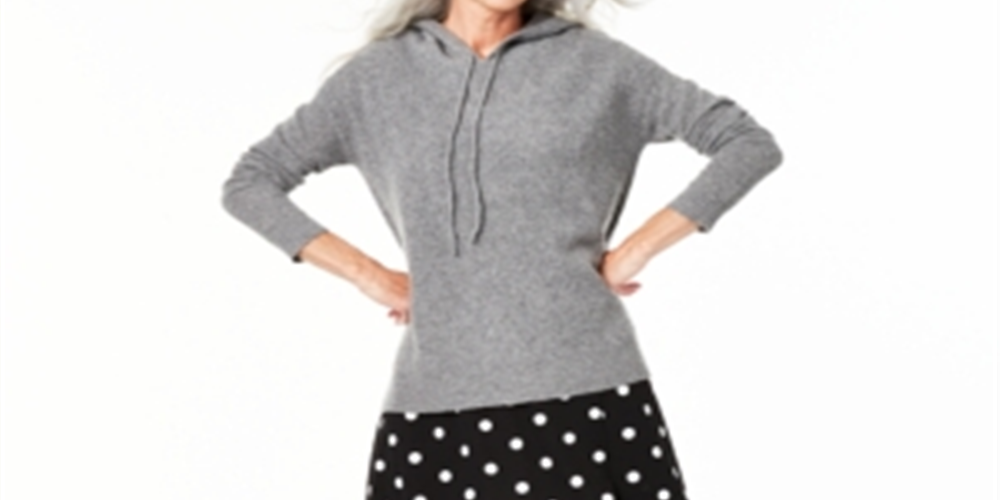 Charter Club Women's Cashmere Thermal Hoodie Sweater Black Size Large