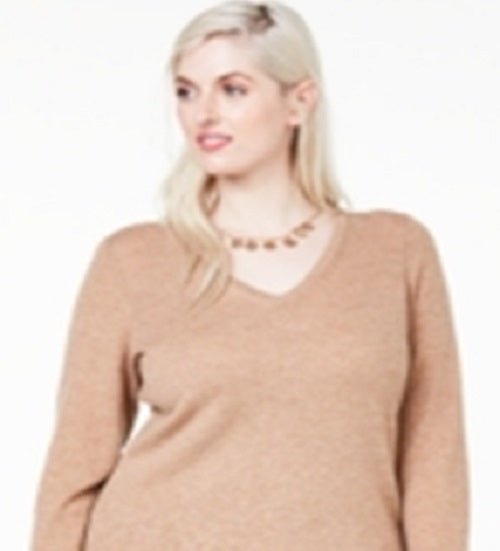 Charter Club Women's Plus V Neck Cashmere Sweater Brown Size 1X