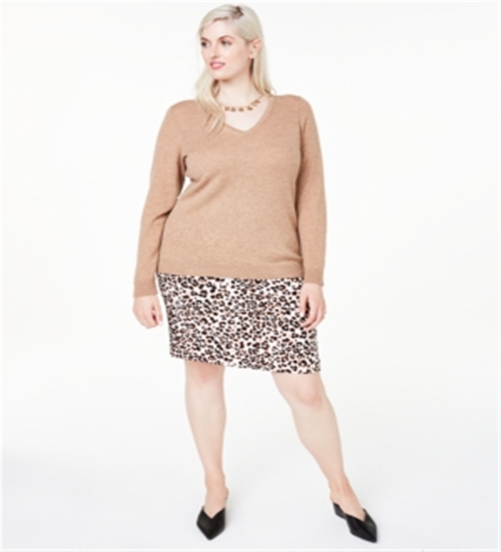 Charter Club Women's Plus V Neck Cashmere Sweater Brown Size 1X