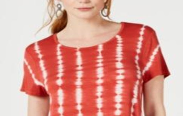 Style & Co Women's Tie Dye Ruffle Hem Top Stripe Dye Orange Size Petite X-Small