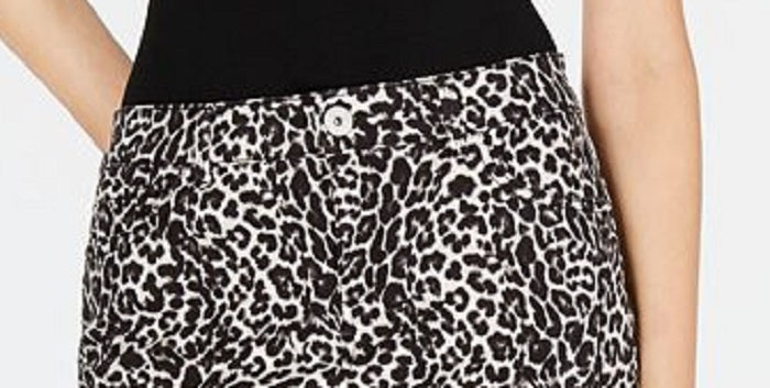 INC International Concepts Women's Leopard Print Denim Mini Skirt Blue Size 18