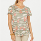 Style & Co Women's Cotton Printed Scoop Neck Top Green Size Medium