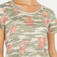Style & Co Women's Cotton Printed Scoop Neck Top Green Size Medium
