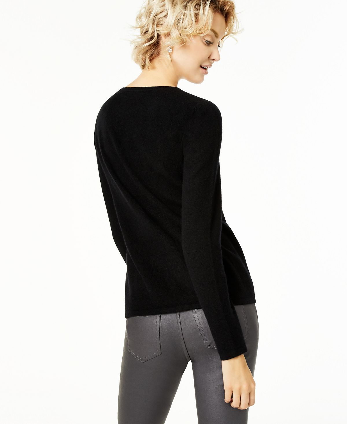 Charter Club Women's Cashmere Embellished Neck Sweater Black Size Large
