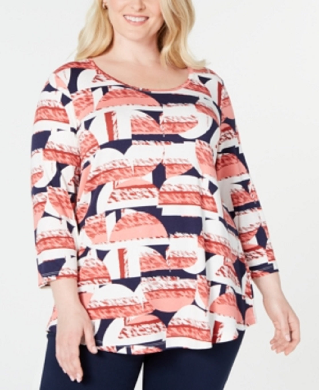JM Collection Women's Printed Top Red Size 0X
