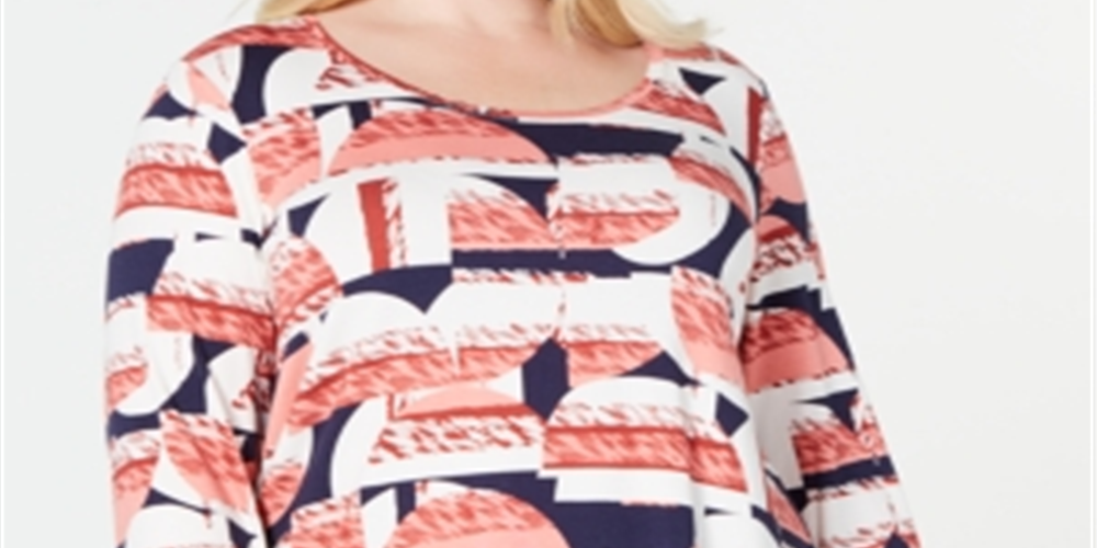 JM Collection Women's Printed Top Red Size 0X