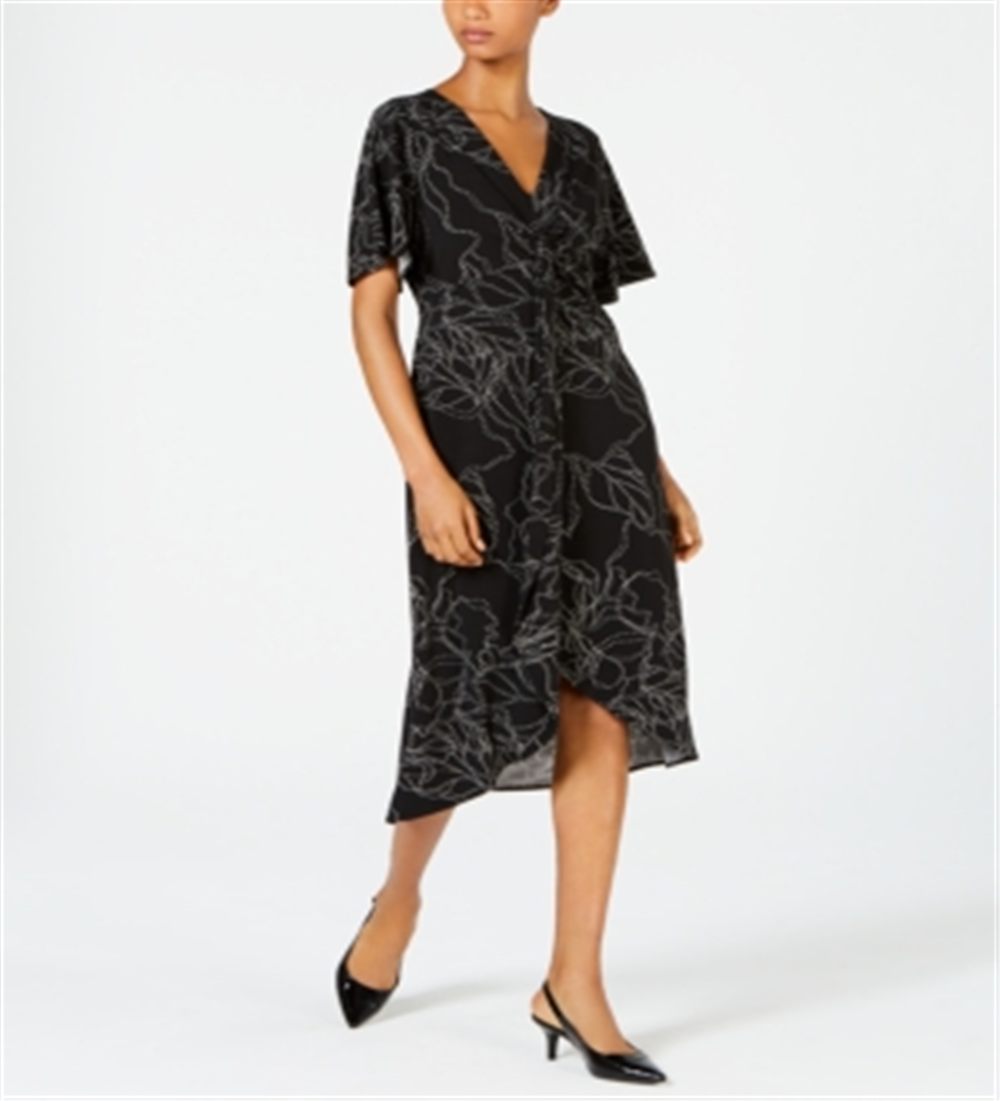 Alfani Women's Printed Twist Front Midi Dress Black Size X-Large
