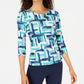 JM Collection Women's Printed Jacquard Top -Dark Blue Size XXL