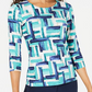 JM Collection Women's Printed Jacquard Top -Dark Blue Size XXL