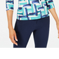 JM Collection Women's Printed Jacquard Top -Dark Blue Size XXL
