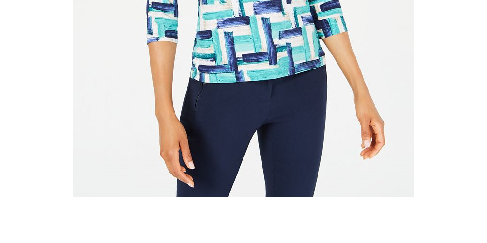 JM Collection Women's Printed Jacquard Top -Dark Blue Size XXL