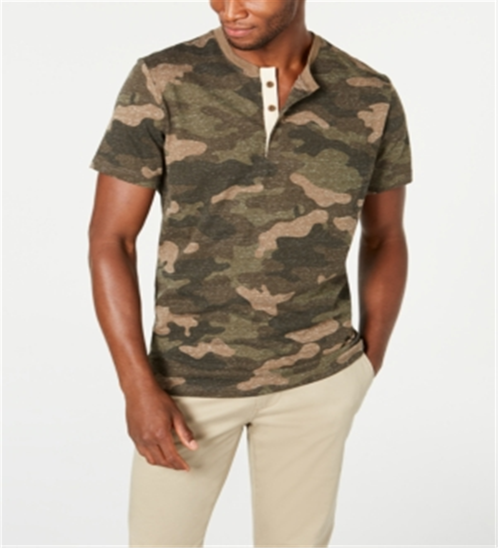 American Rag Men's Camo Short Sleeve Henley Green Size XX-Large
