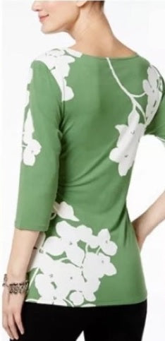 Alfani Women's Printed Side Tie Top GreenSize Petite L