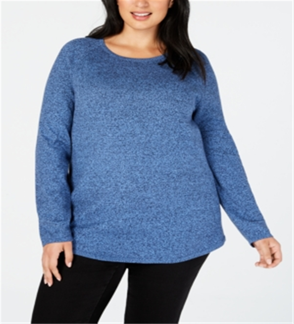 Karen Scott Women's Plus Curved Hem Pullover Sweater Blue Size 0X