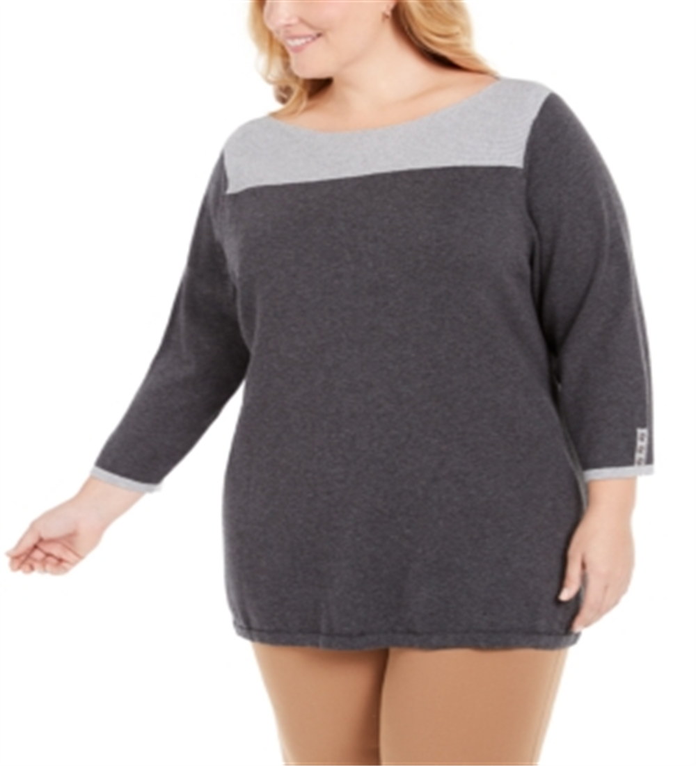 Karen Scott Women's Colorblocked Sweater Gray Size 1X