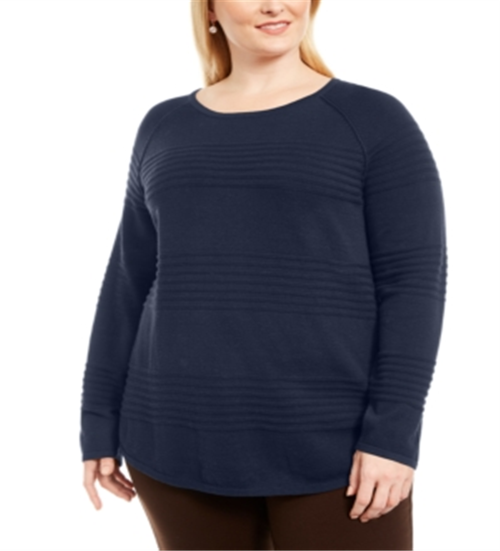 Karen Scott Women's Cotton Textured Stripe Sweater Blue Size 0X