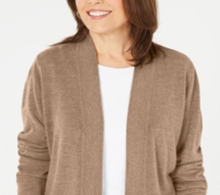 Karen Scott Women's Open Front Long Sleeve Cardigan Brown Size Small