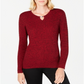 Karen Scott Women's Cotton Cable Knit Keyhole Sweater Red Size Petite Medium