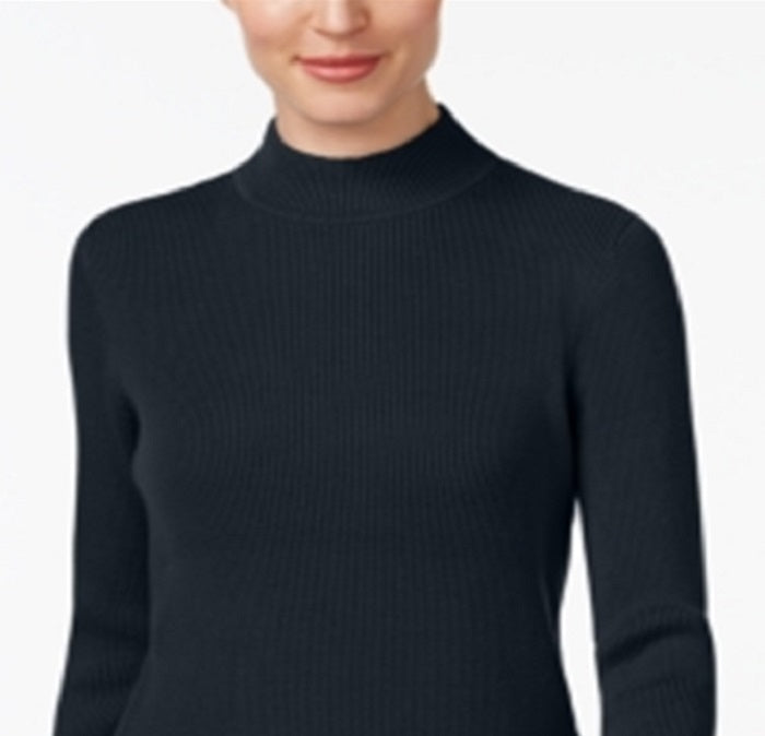 Karen Scott Women's Cotton Ribbed Turtleneck Top Blue Size Medium