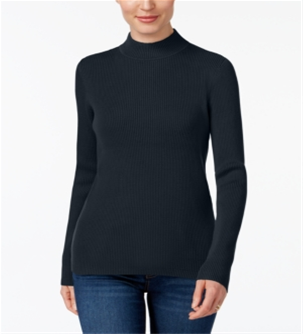 Karen Scott Women's Cotton Ribbed Turtleneck Top Blue Size Medium